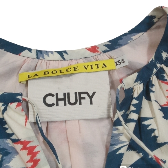 Chufy La Dolce Vita Mara Organic Cotton Multi Color Tie Neck Mini Dress … - Picture 5 of 9